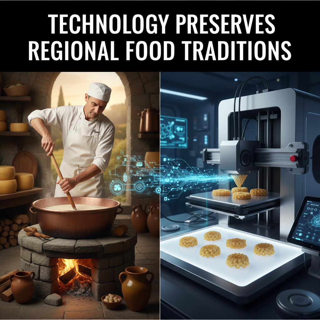 Professional blog header image for article titled: Technology Preserves Regional Food Traditions. High quality, relevant imagery, clean composition.