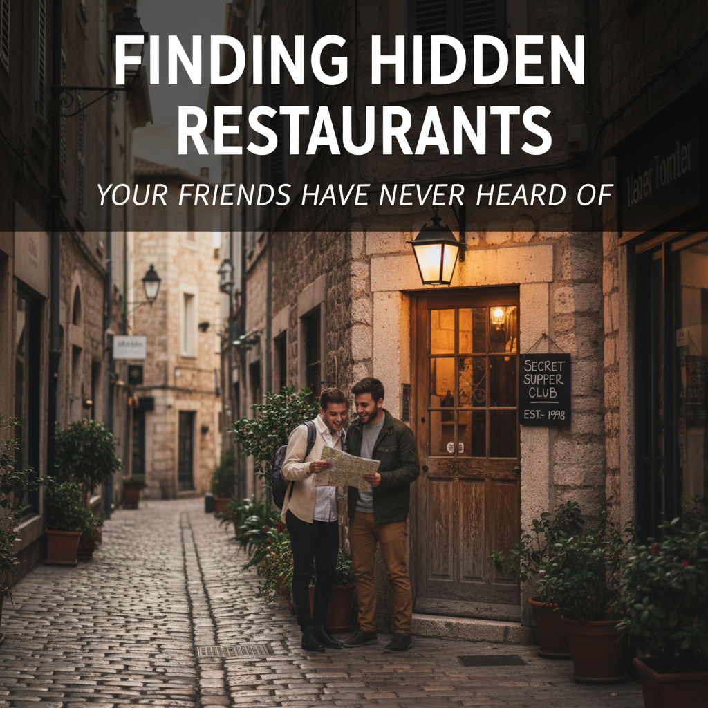 Professional blog header image for article titled: Finding Hidden Restaurants Your Friends Have Never Heard Of. High quality, relevant imagery, clean composition.