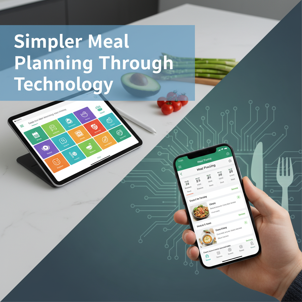 Professional blog header image for article titled: Simpler Meal Planning Through Technology. High quality, relevant imagery, clean composition.