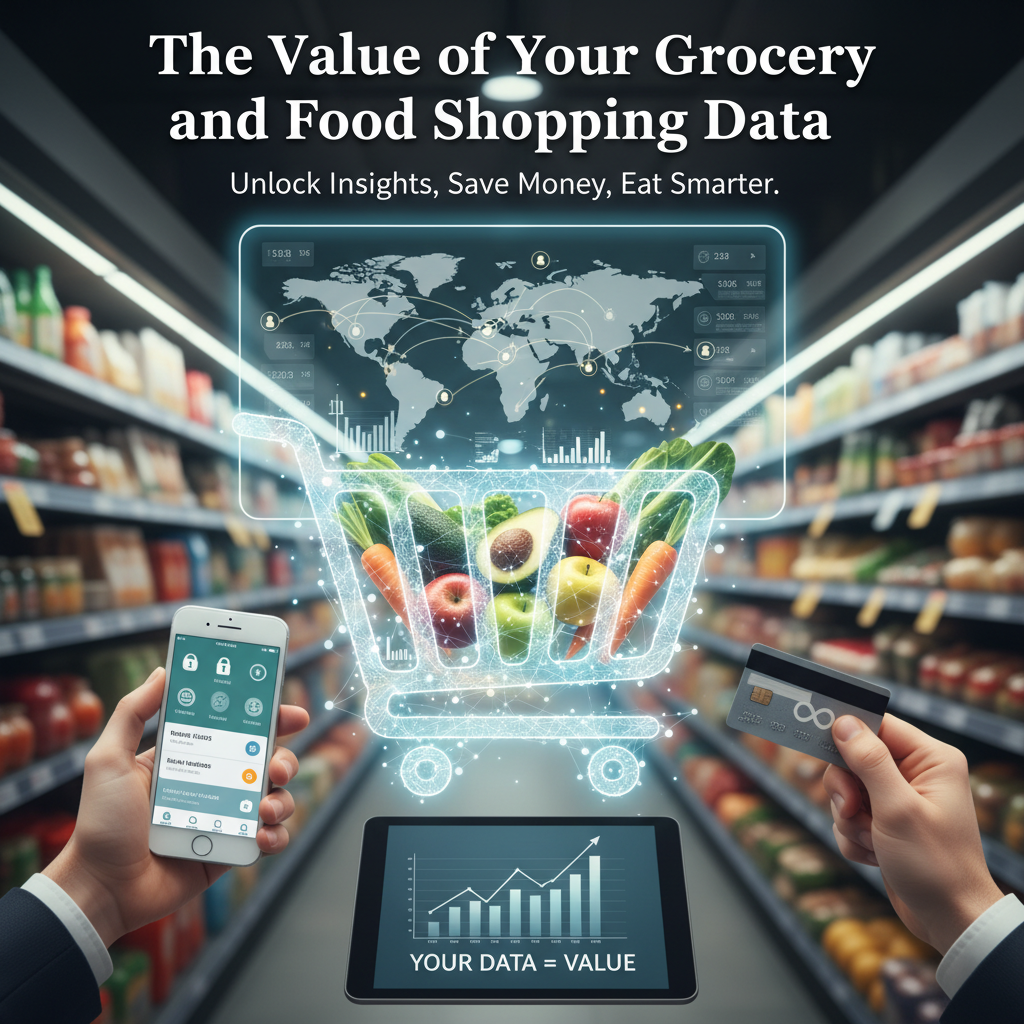 Professional blog header image for article titled: The Value of Your Grocery and Food Shopping Data. High quality, relevant imagery, clean composition.