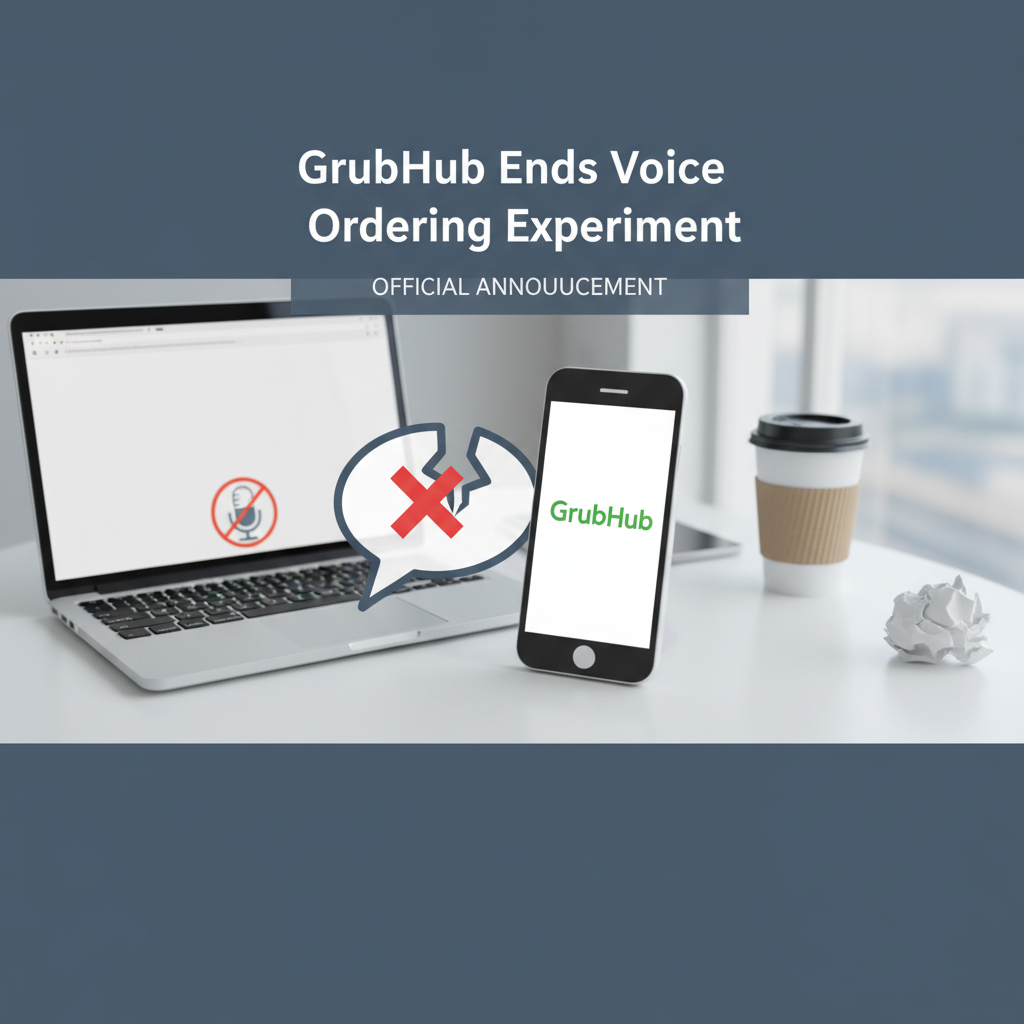 Professional blog header image for article titled: GrubHub Ends Voice Ordering Experiment. High quality, relevant imagery, clean composition.