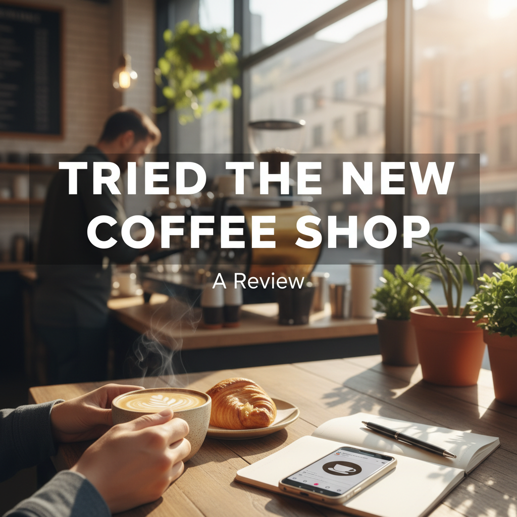 Professional blog header image for article titled: Tried the New Coffee Shop. High quality, relevant imagery, clean composition.