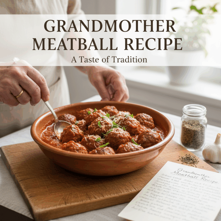 Professional blog header image for article titled: Grandmother Meatball Recipe. High quality, releva
