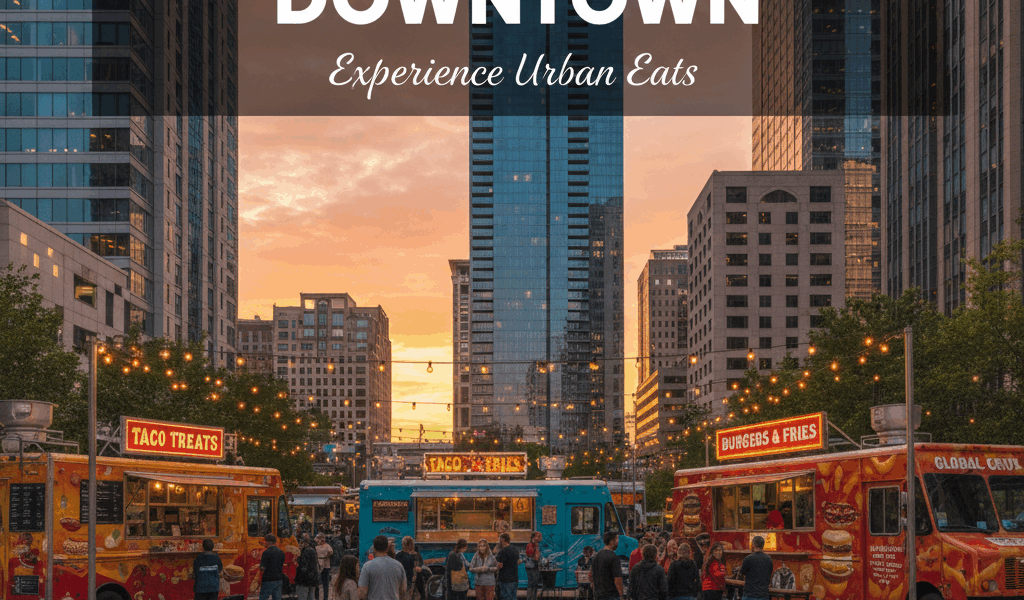 Professional blog header image for article titled: Food Truck Park Downtown. High quality, relevant 