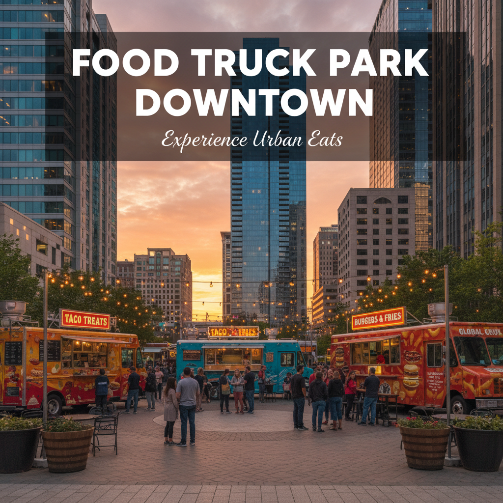 Professional blog header image for article titled: Food Truck Park Downtown. High quality, relevant imagery, clean composition.